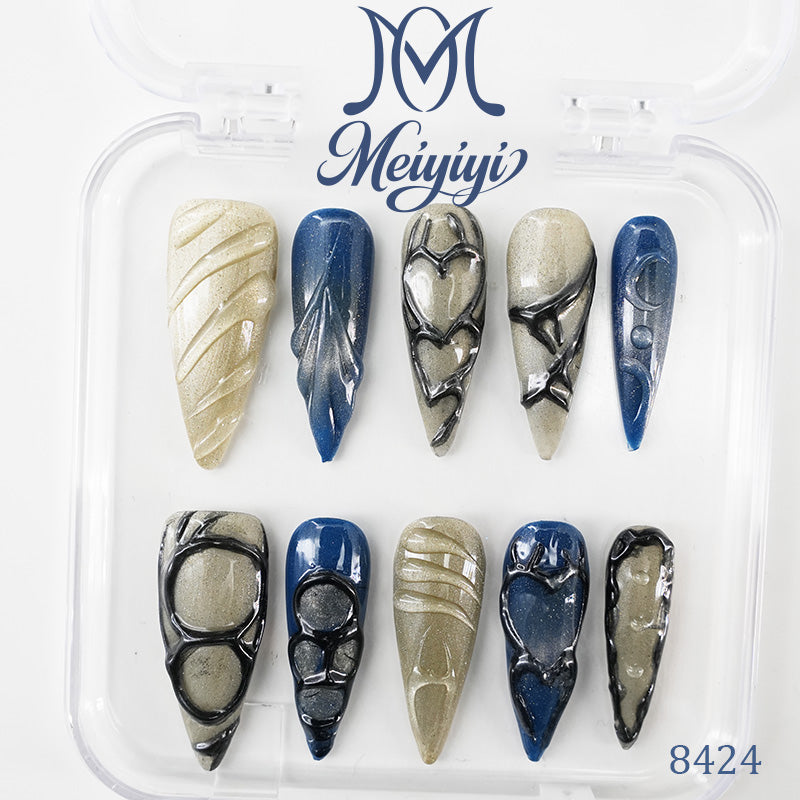 8424-MYY's designer original high-end design customized luxury hand-painted wearable nail art