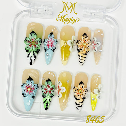 8465-MYY's designer original high-end design customized luxury hand-painted wearable nail art