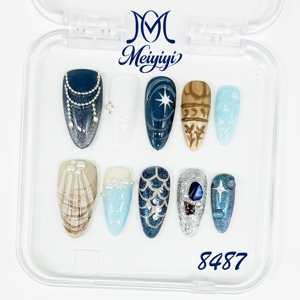 8487-MYY's designer original high-end design customized luxury hand-painted wearable nail art