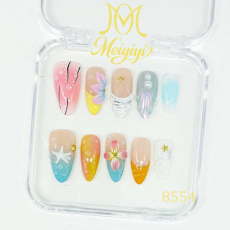 8554-MYY's designer original high-end design customized luxury hand-painted wearable nail art