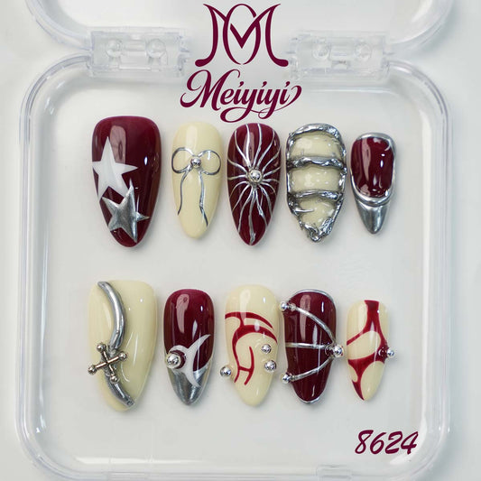 8624-MYY's designer original high-end design customized luxury hand-painted wearable nail art