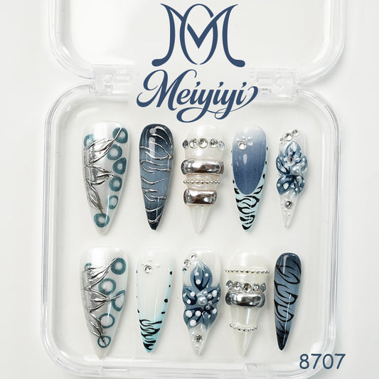 8707-MYY's designer original high-end design customized luxury hand-painted wearable nail art