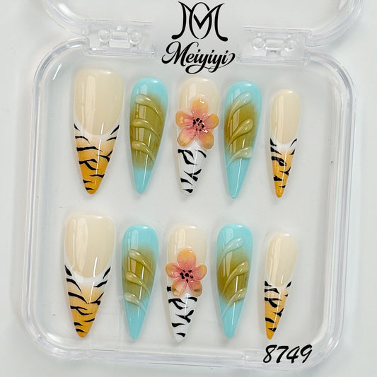 8749-MYY's designer original high-end design customized luxury hand-painted wearable nail art